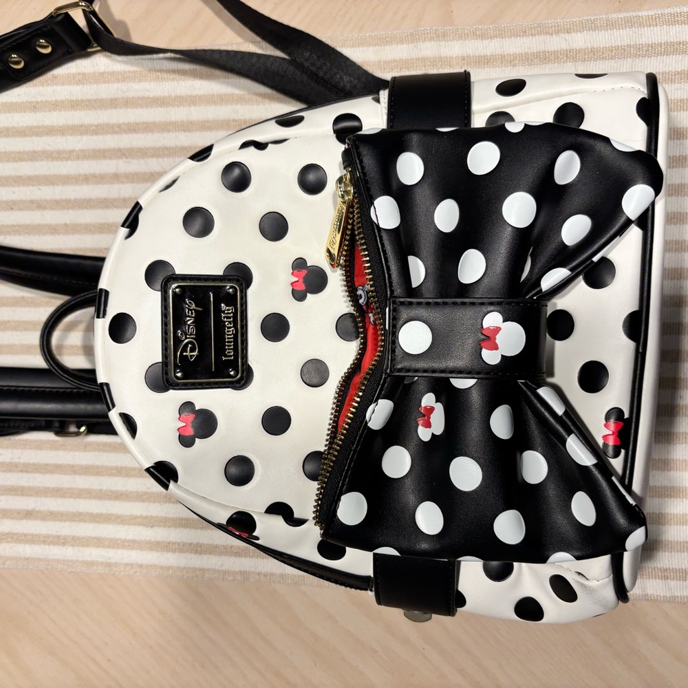 Loungefly Black and White Polka Dot Mini Backpack LE w/ removable belt bag